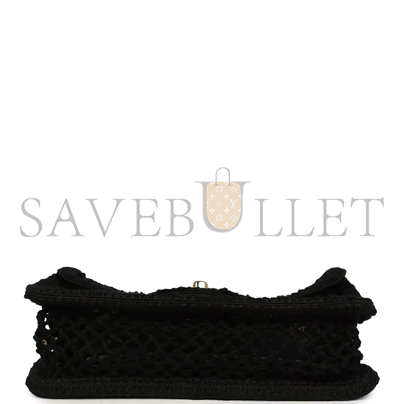 Ch**el SMALL COCO BEACH CROCHET FLAP BAG BLACK MESH GOLD HARDWARE AS6157 (21*14*6cm)